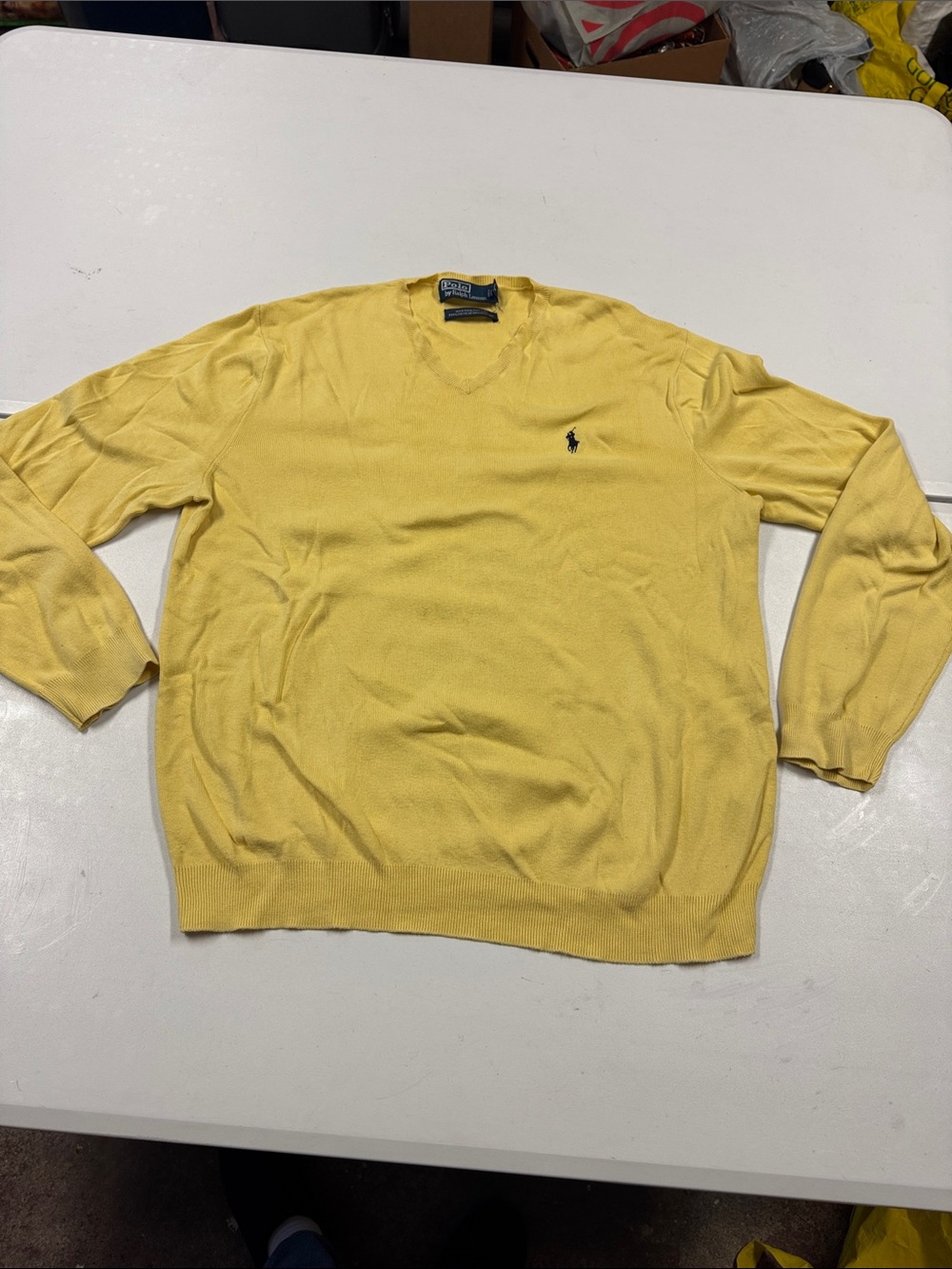Polo by Ralph Lauren Lemon Yellow V-Neck Cotton Sweater